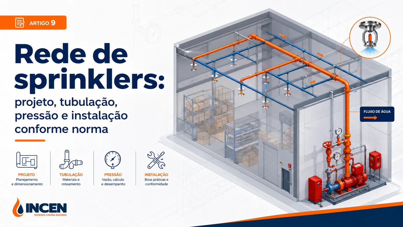 Rede de sprinklers: projeto, tubulação, pressão e instalação conforme norma