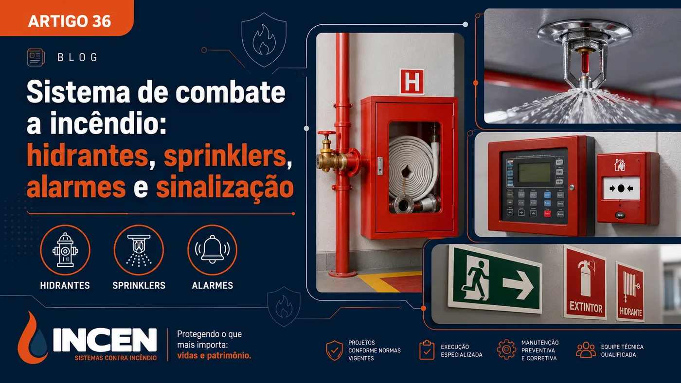 Sistema de combate a incêndio: hidrantes, sprinklers, alarmes e sinalização